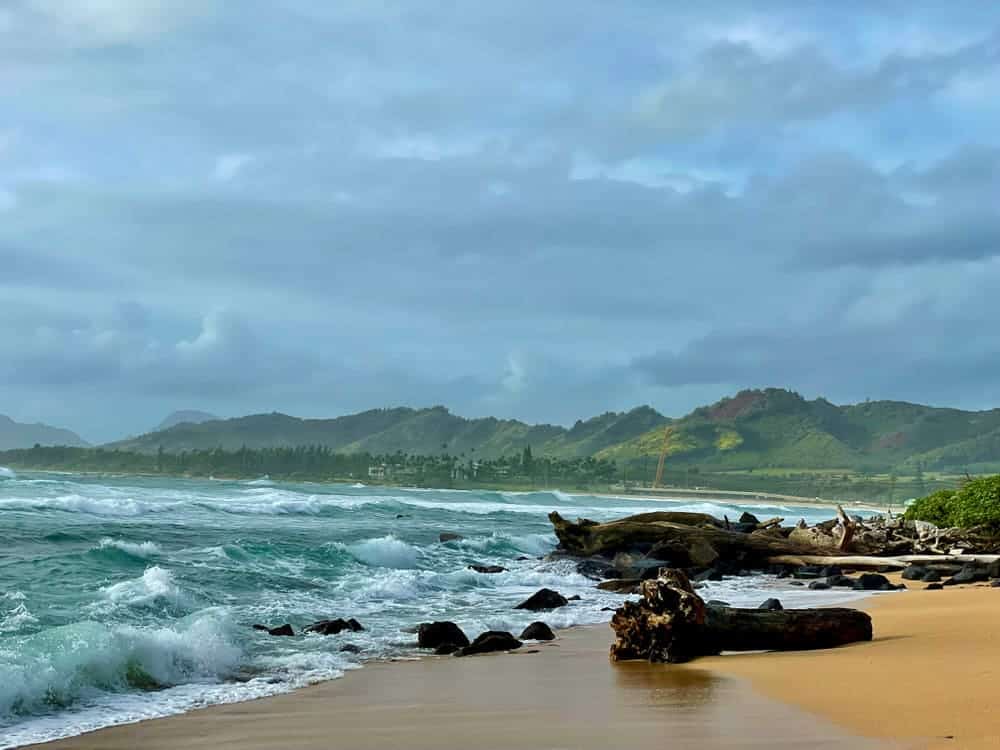 View towards mouth of Wailua River from Waipouli Beach Kapaa Kauai - 1-1